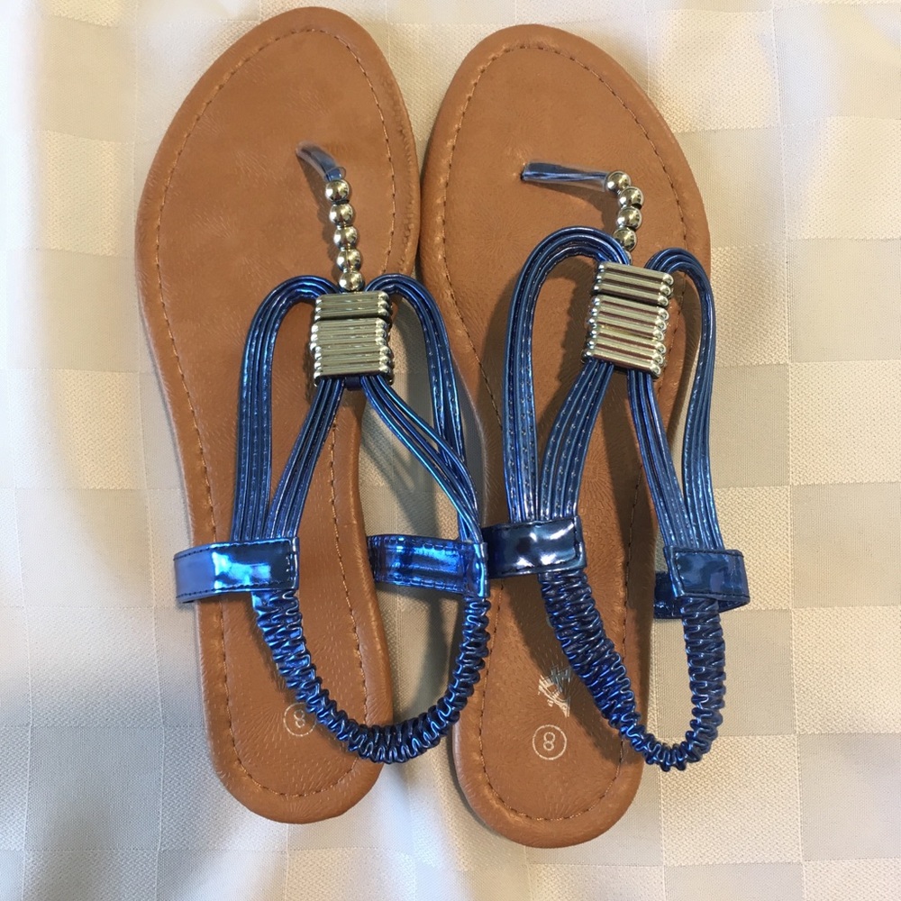 A.S Blue and Silver Beaded Wedge Sandals, 8